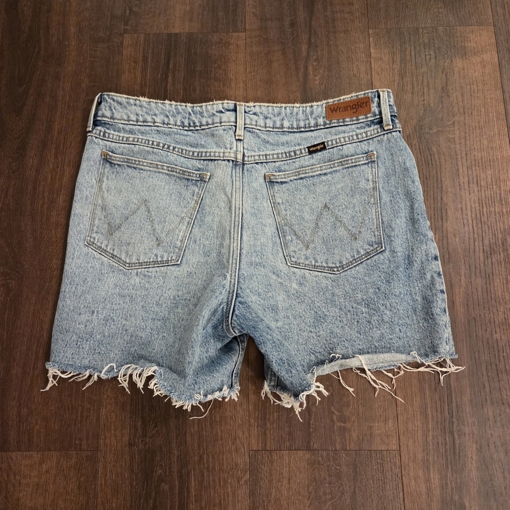 Wrangler Womens Blue Distressed Denim Roll Shorts Raw Hem